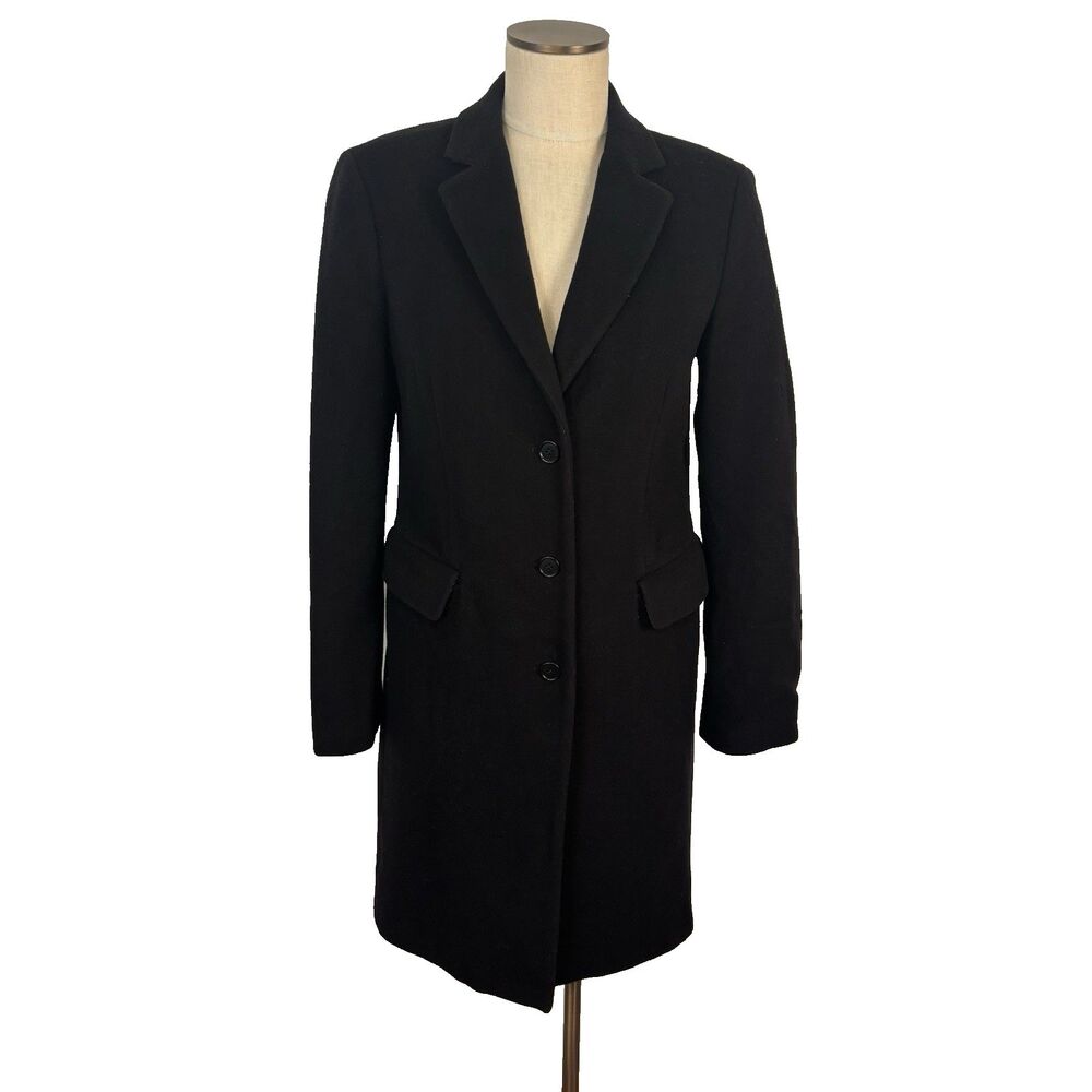 UNITED COLORS OF BENETTON Black Women Long Wool Blend Peacoat Coat SZ 44 / M
